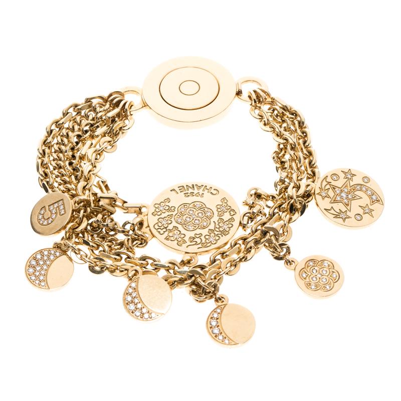 Contemporary Chanel Camelia No 5 Yellow Gold And Diamond Charm Bracelet