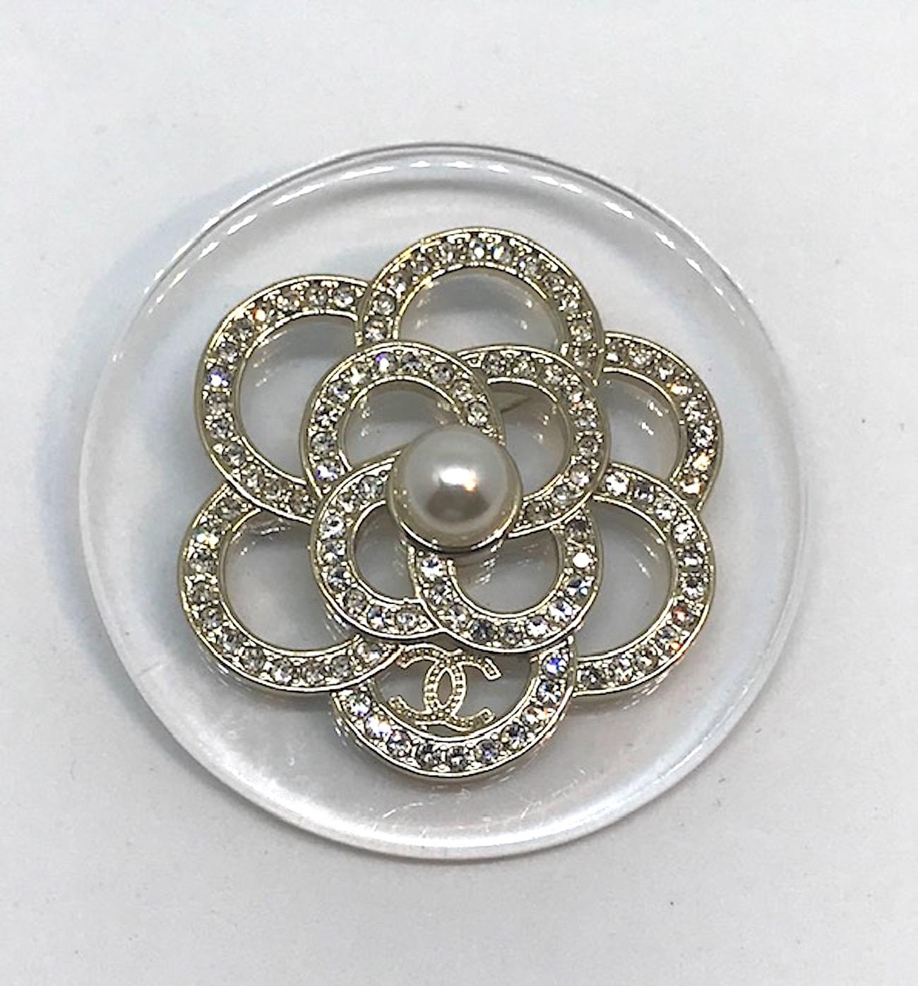 Chanel Camelia on Lucite Pin, Spring 2018 In Excellent Condition In New York, NY