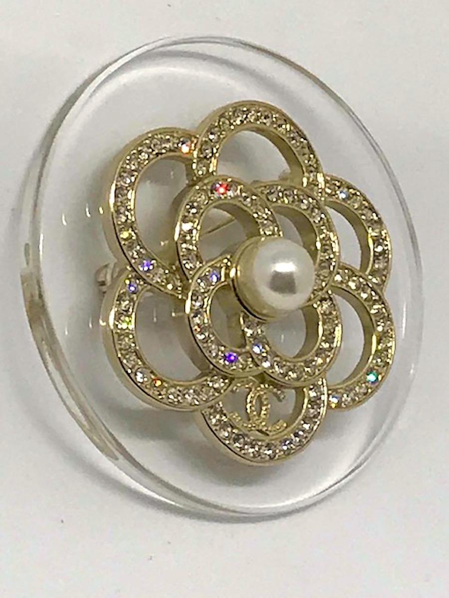 Women's or Men's Chanel Camelia on Lucite Pin, Spring 2018