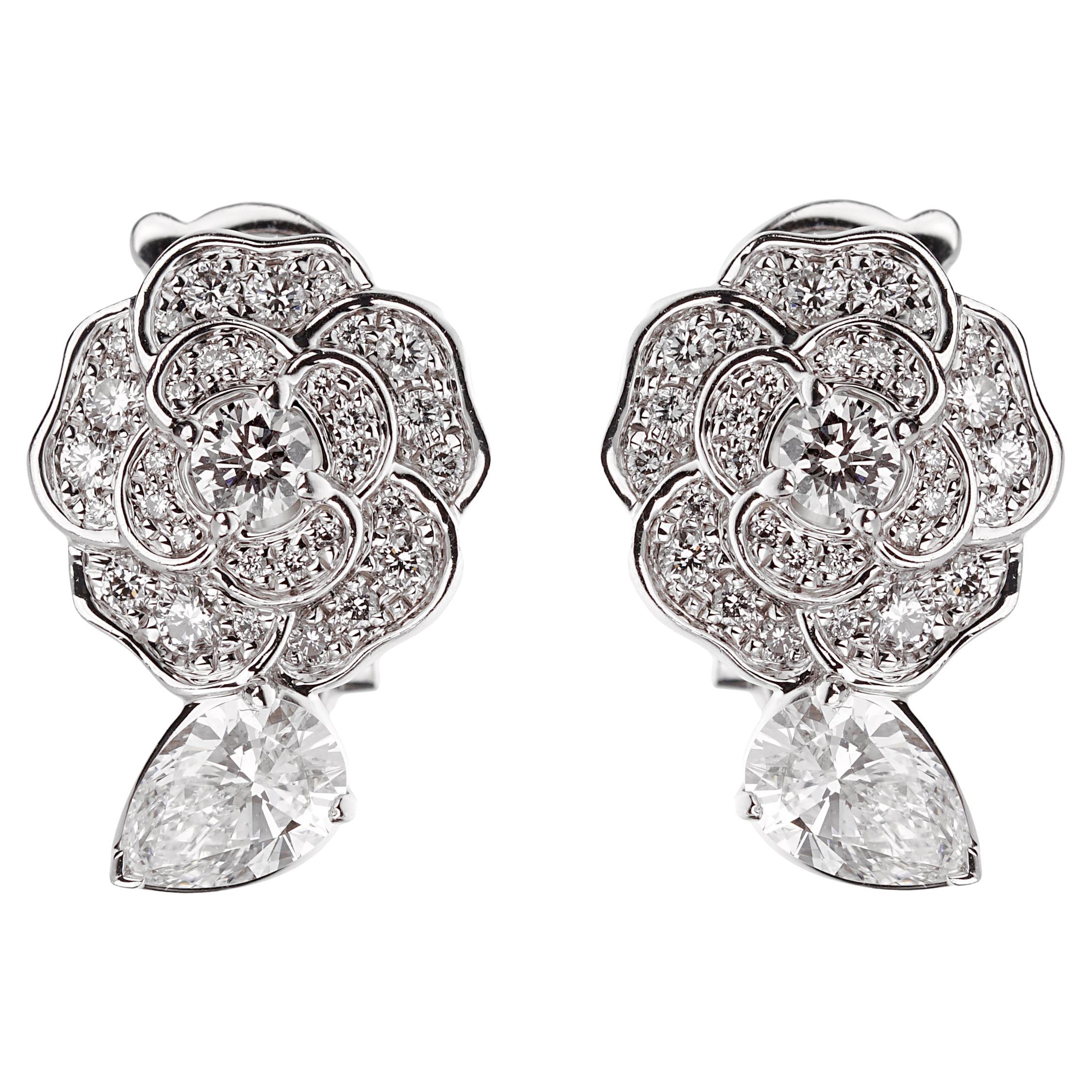 Chanel Camelia Precieux Diamond White Gold Earrings For Sale