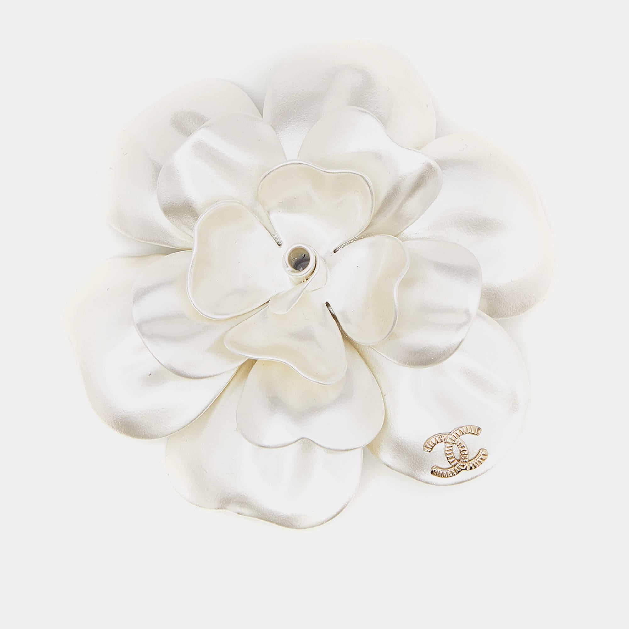Women's Chanel Camelia Resin Two Tone Brooch