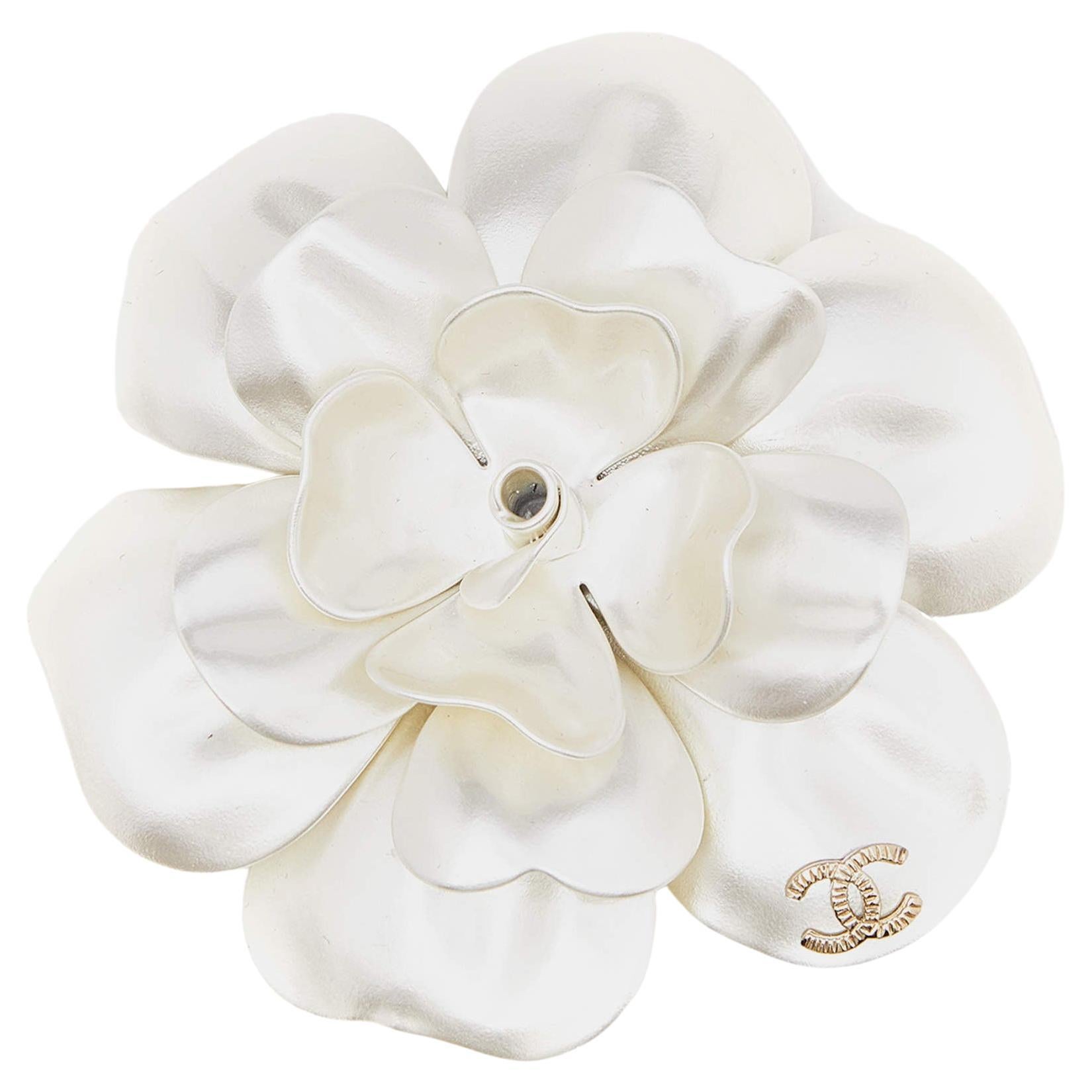Chanel Camelia Resin Two Tone Brooch For Sale