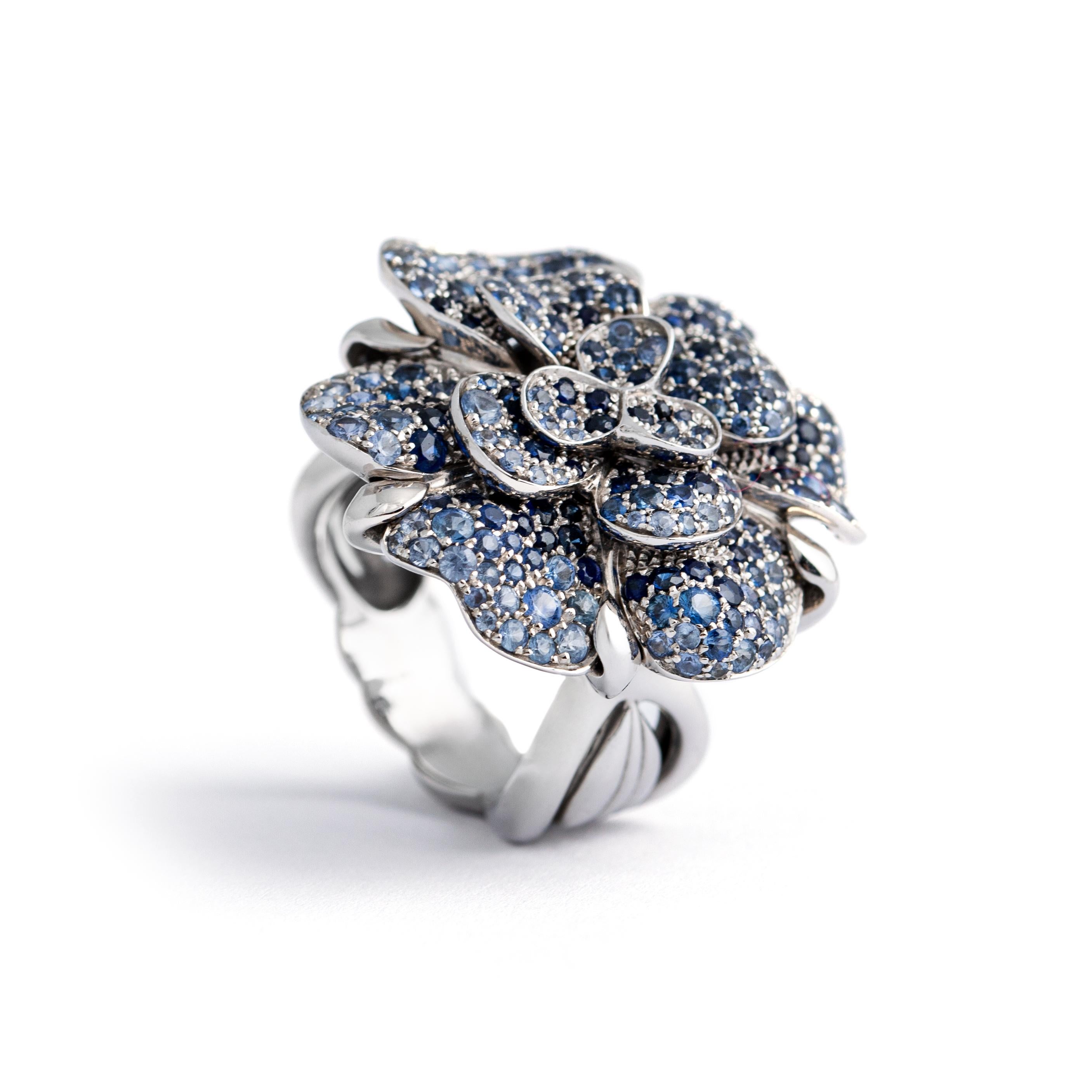 Chanel Camelia Sapphire 18K White Gold Ring For Sale at 1stDibs