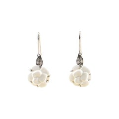 Chanel Camelia Sculpte Dangle Earrings 18K White Gold with Diamonds and Agate