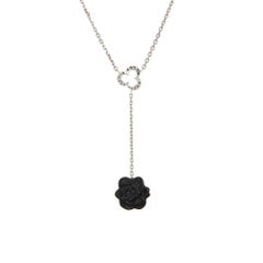Chanel Camelia Sculpte Pendant Necklace 18k White Gold Diamond Onyx Estate