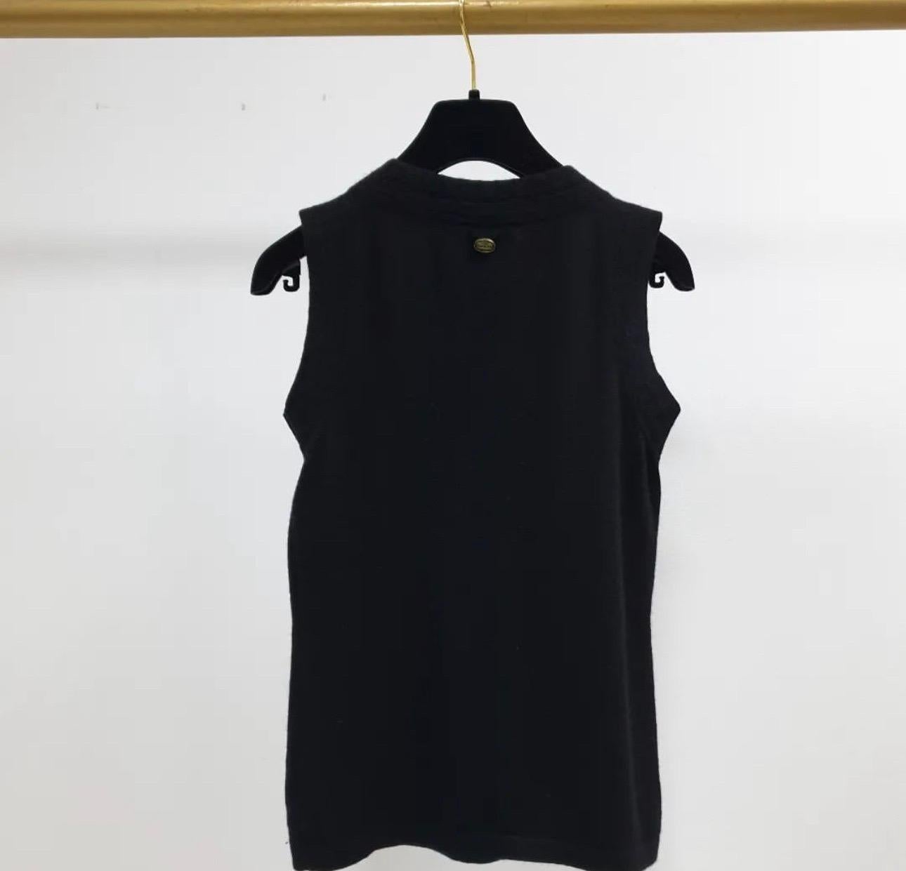 Black CHANEL Camelia Sleeveless Jersey Top For Sale