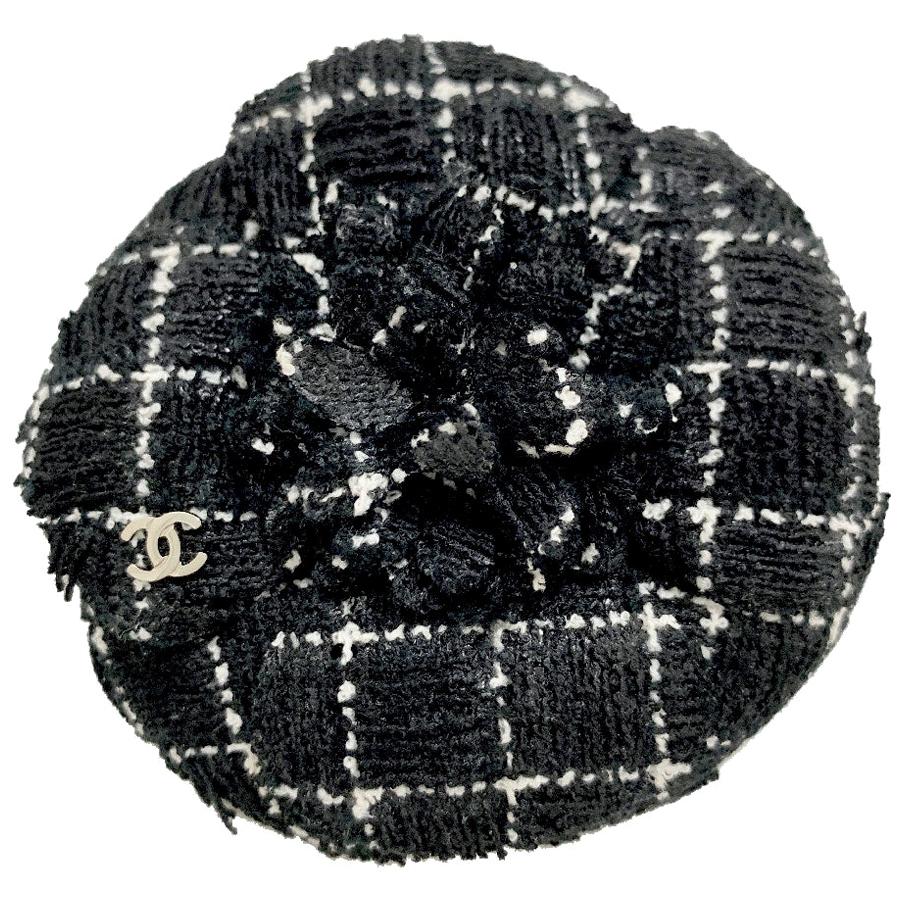 CHANEL Camelia Tweed Brooch For Sale at 1stDibs