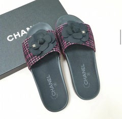 Chanel Camelia Tweed Sandals Flip Flops 
