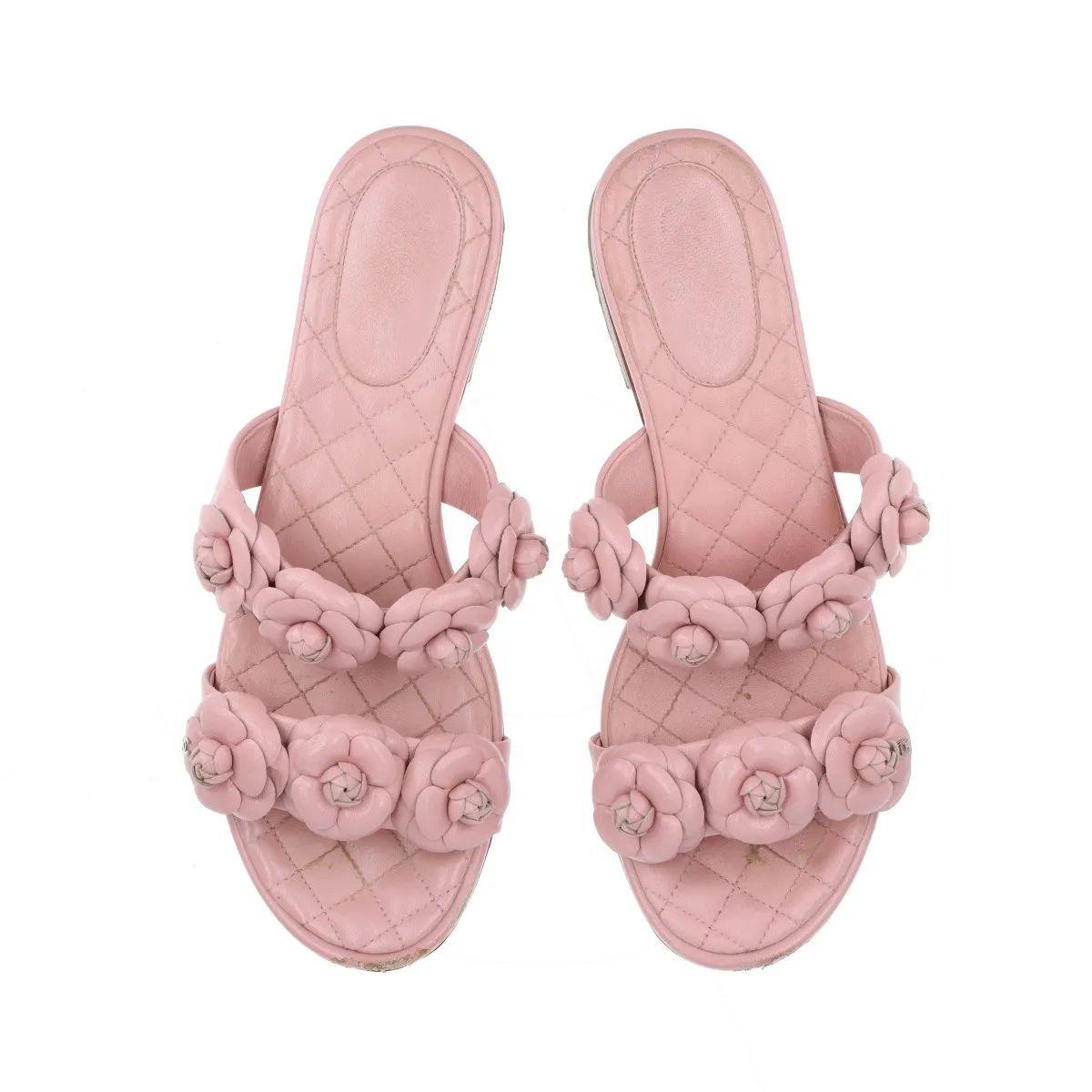 Chanel Camelia - Sandalo in pelle con due cinturini - Rosa in vendita 3