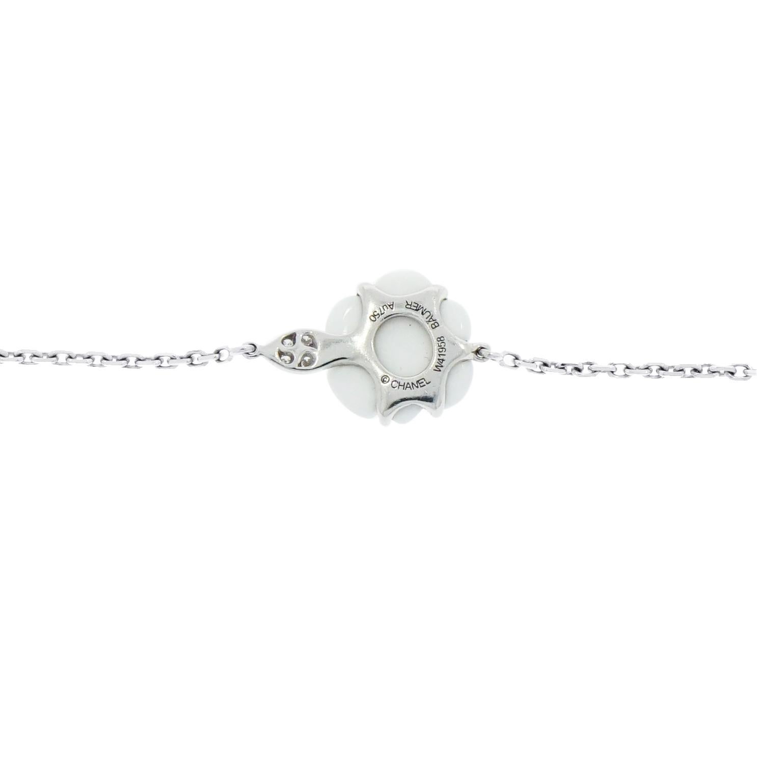 Romantic Chanel Camelia White Agate and Diamond White Gold Bracelet