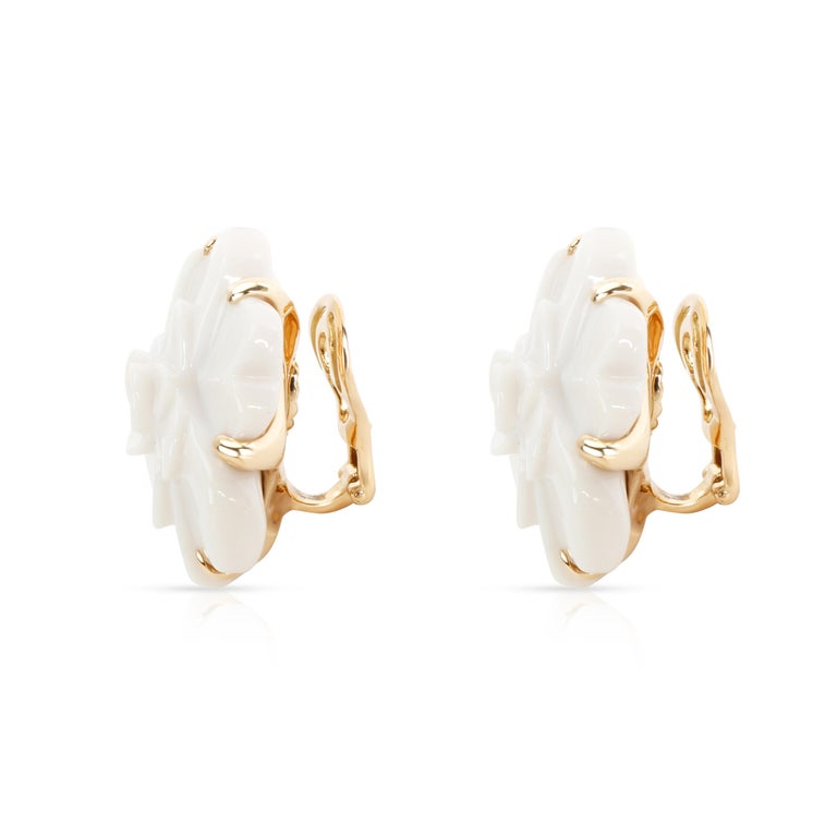 Chanel Camelia White Agate Flower Earrings in 18 Karat Yellow Gold For ...