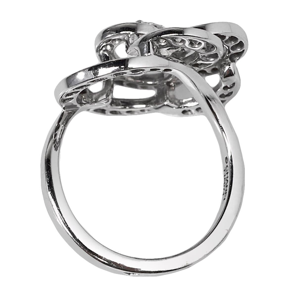 A fabulous Chanel Camelia diamond cocktail ring set with the finest Chanel round brilliant cut diamonds in 18k white gold.
