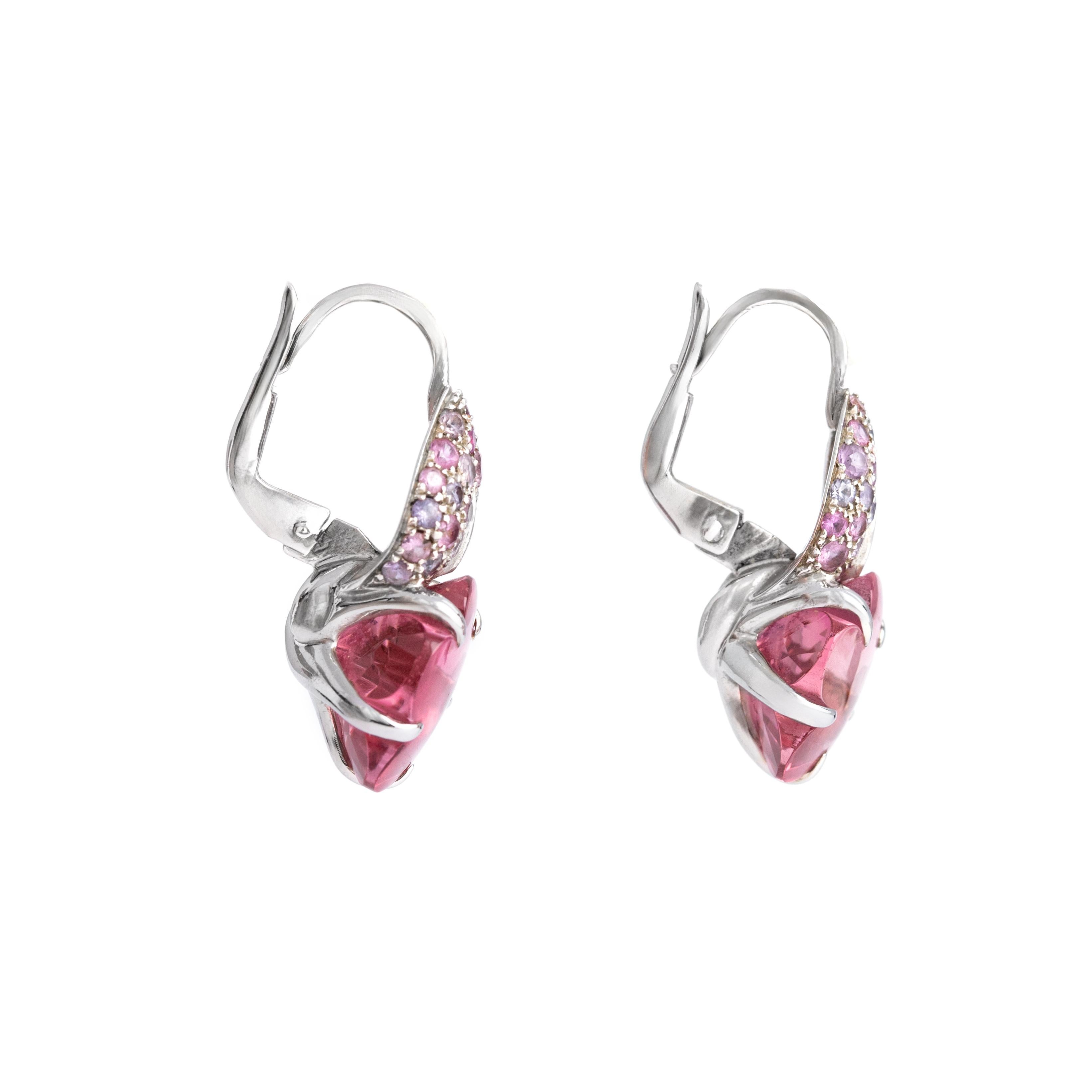 Aesthetic Movement Chanel Camelias Aquatiques Tourmalines Pink-Violet Sapphires Gold Earrings For Sale