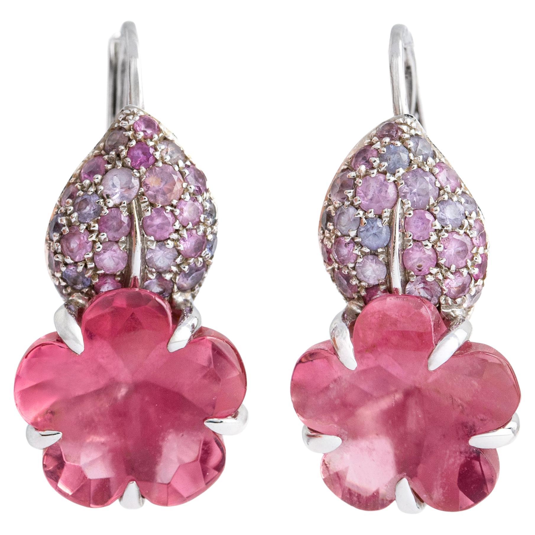 Chanel Camelias Aquatiques Tourmalines Pink-Violet Sapphires Gold Earrings