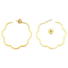 Chanel Camellia 18 Karat Yellow Gold Large Flower Hoop Earrings