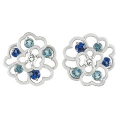 Chanel Camellia 18K White Gold Diamond and Sapphire Earrings