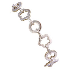 Chanel Camellia 18k White Gold Floral Circle Charm Link Bracelet