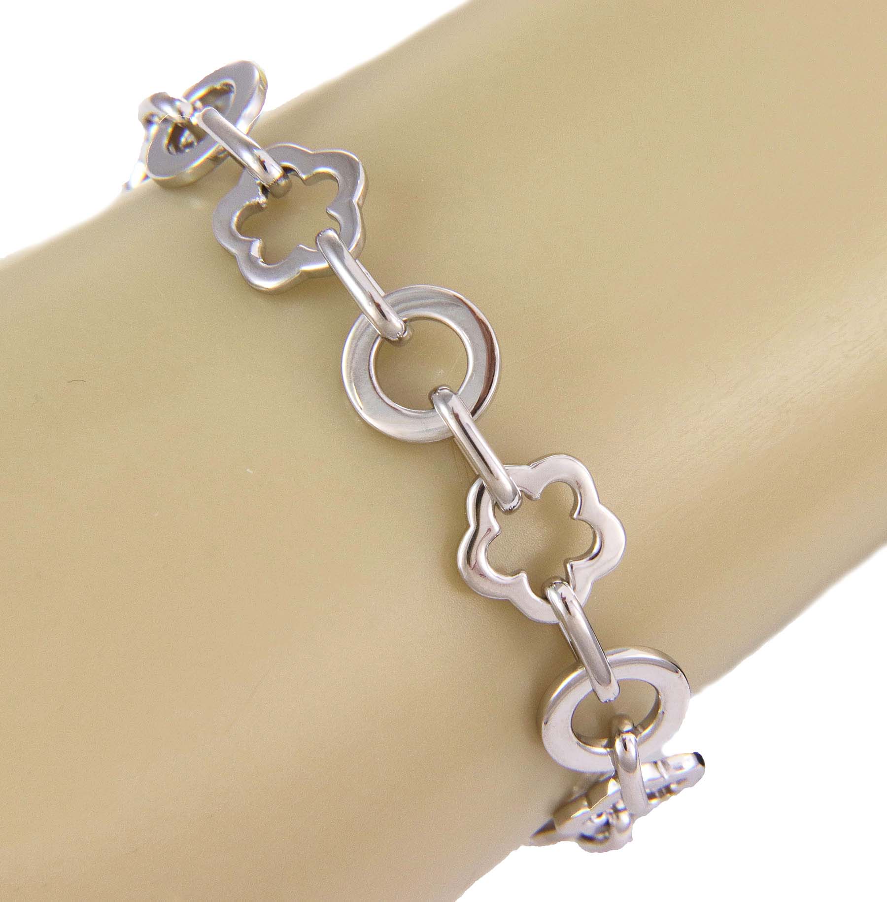 Chanel Camellia 18k White Gold Floral Circle Charm Link Bracelet For Sale