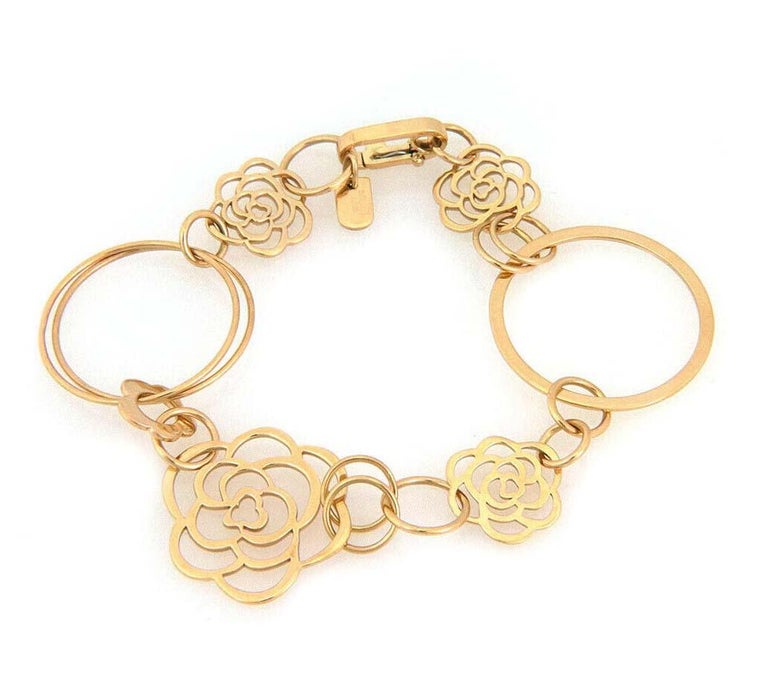 Chanel Camellia 18k Yellow Gold Flower & Hoop Motif Necklace & Bracelet Set