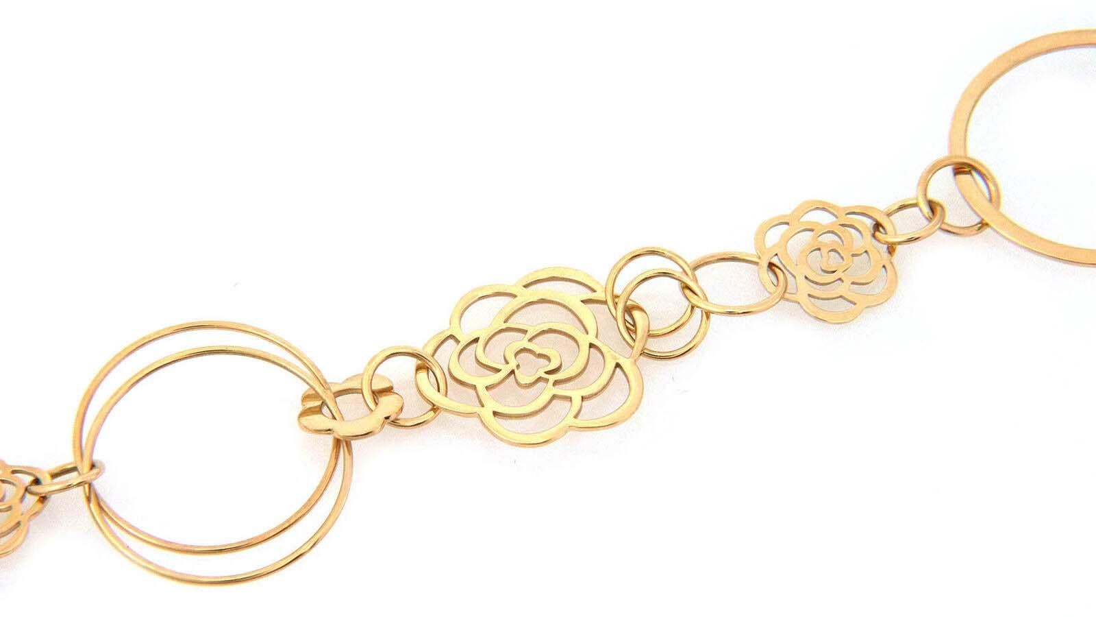 Chanel Camellia 18k Yellow Gold Flower & Hoop Motif Necklace & Bracelet Set For Sale 1