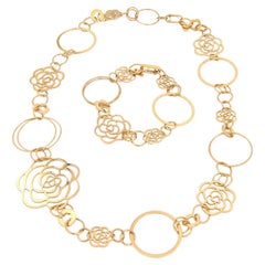 Chanel Camellia 18k Yellow Gold Flower & Hoop Motif Necklace & Bracelet Set