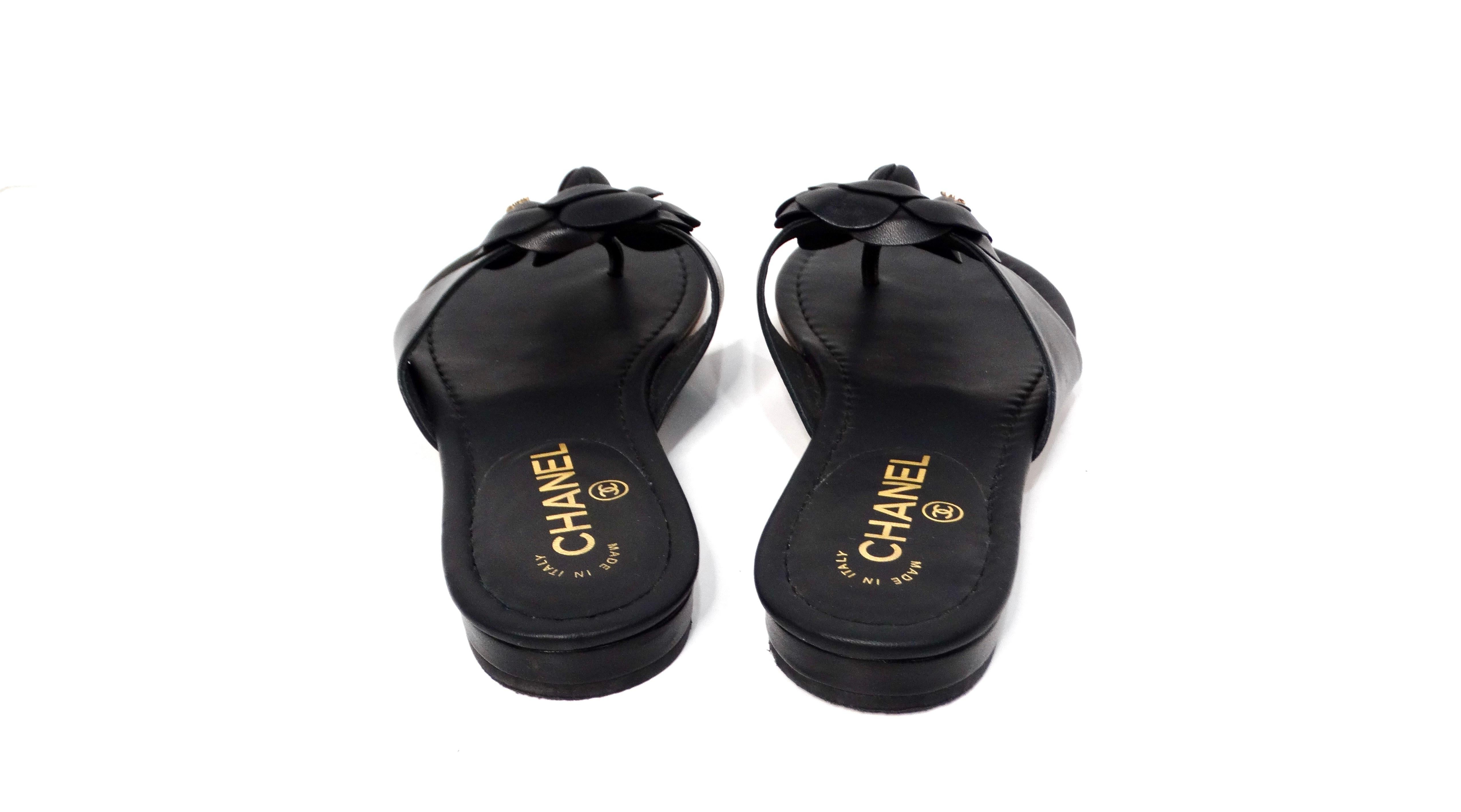 Chanel Camellia Black Lambskin Leather Sandals 3