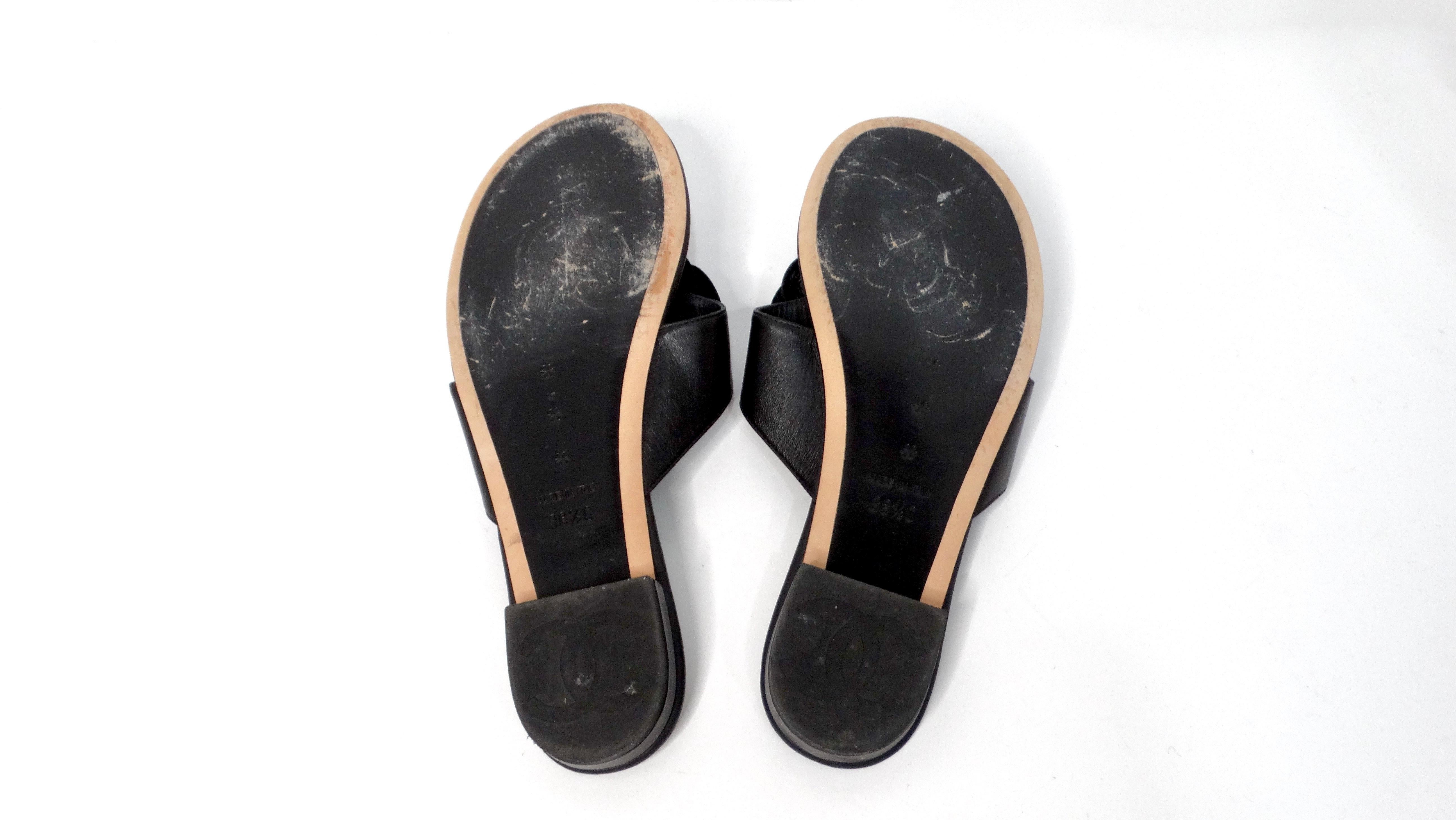 Chanel Camellia Black Lambskin Leather Sandals 4