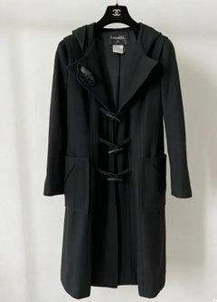 Chanel Camellia Brooch Black Parka Coat