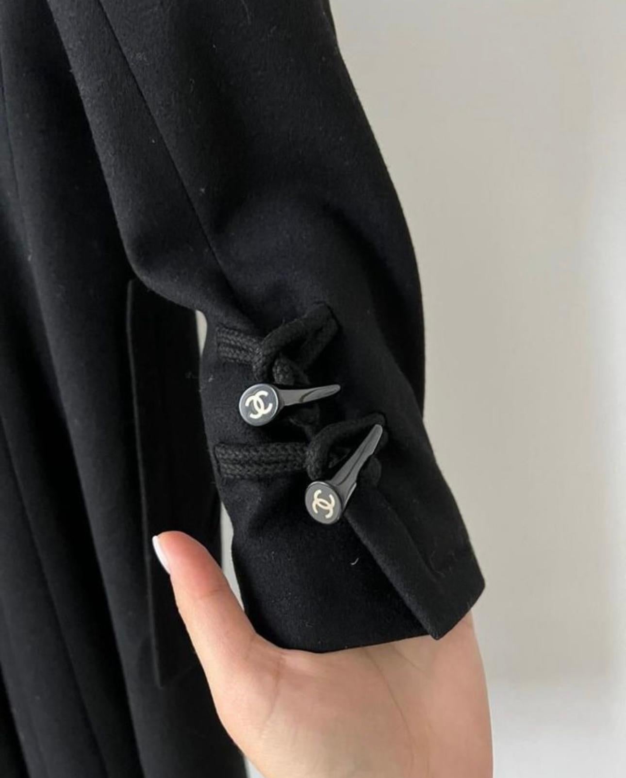 Chanel Camellia Brooch Black Parka Coat In Excellent Condition In Dubai, AE