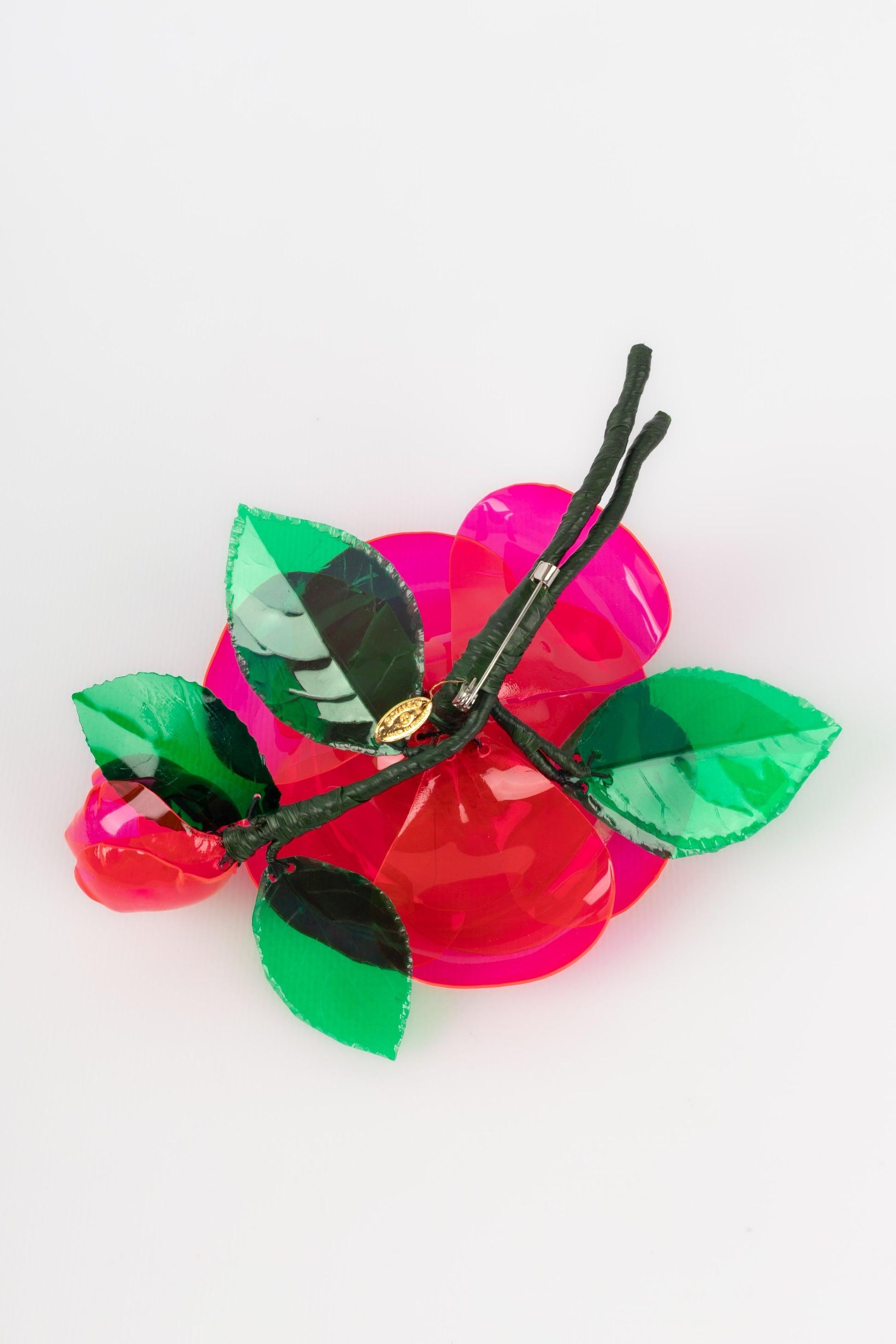 Women's Chanel Camellia Brooch in Pink/ Red Transparent Plastic Material, 1992