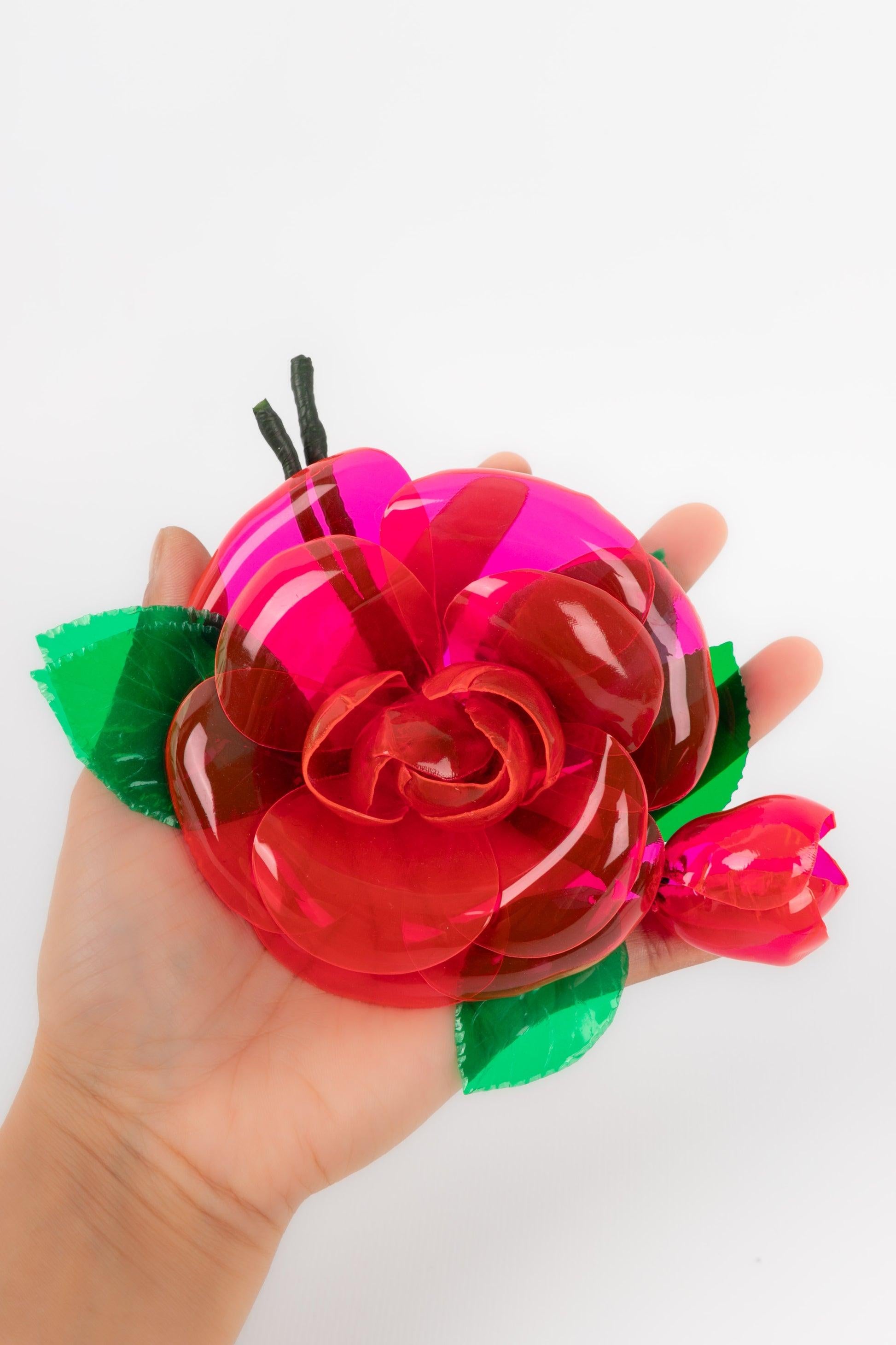 Chanel Camellia Brooch in Pink/ Red Transparent Plastic Material, 1992 2