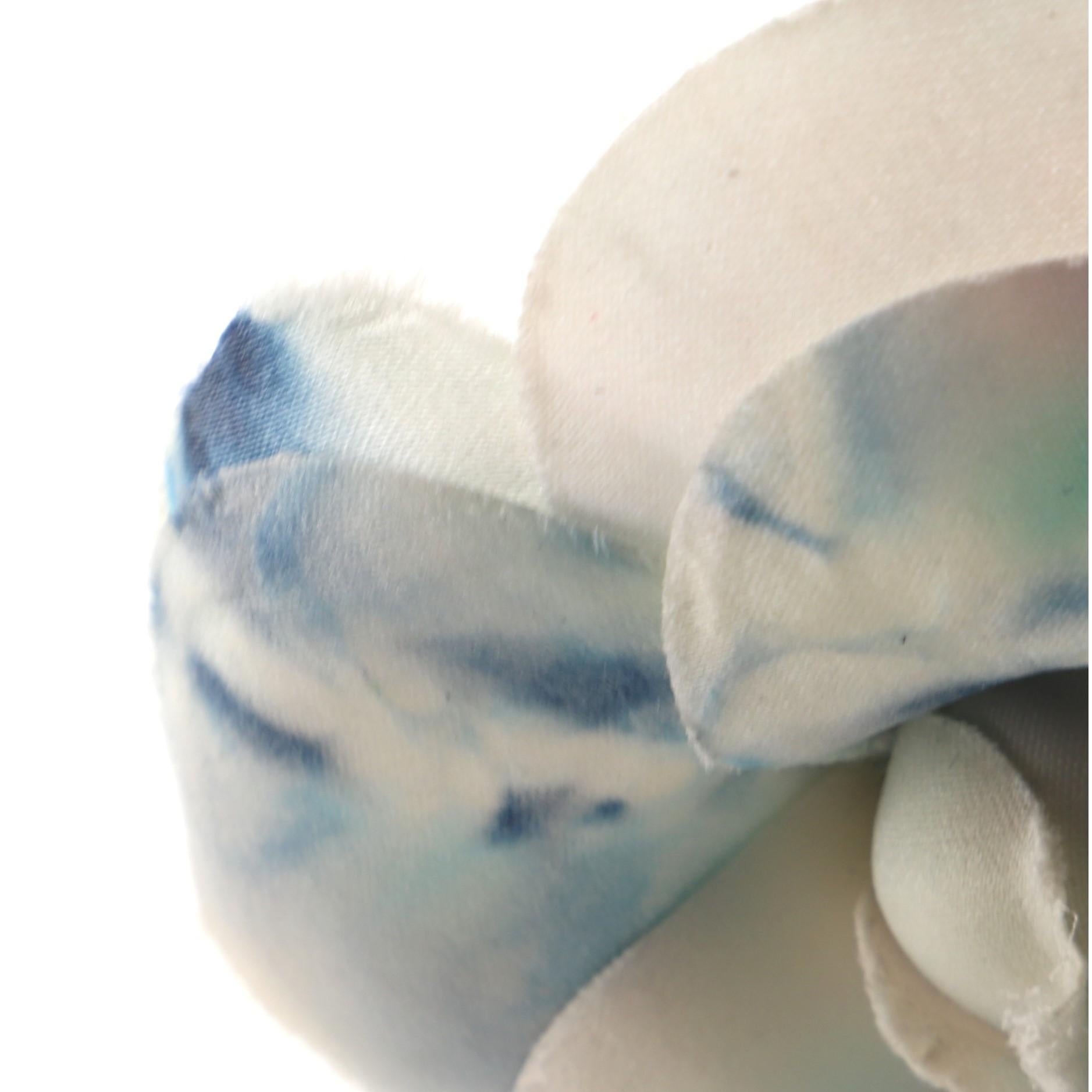 Gray Chanel Camellia Brooch Tie Dye Silk Blue, Multicolor