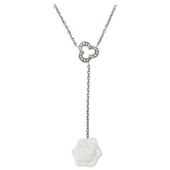 Chanel Camellia Carved Agate Diamond Lavalier Necklace