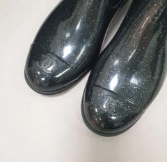 CHANEL Camellia CC Logo Glitter Rain Boots