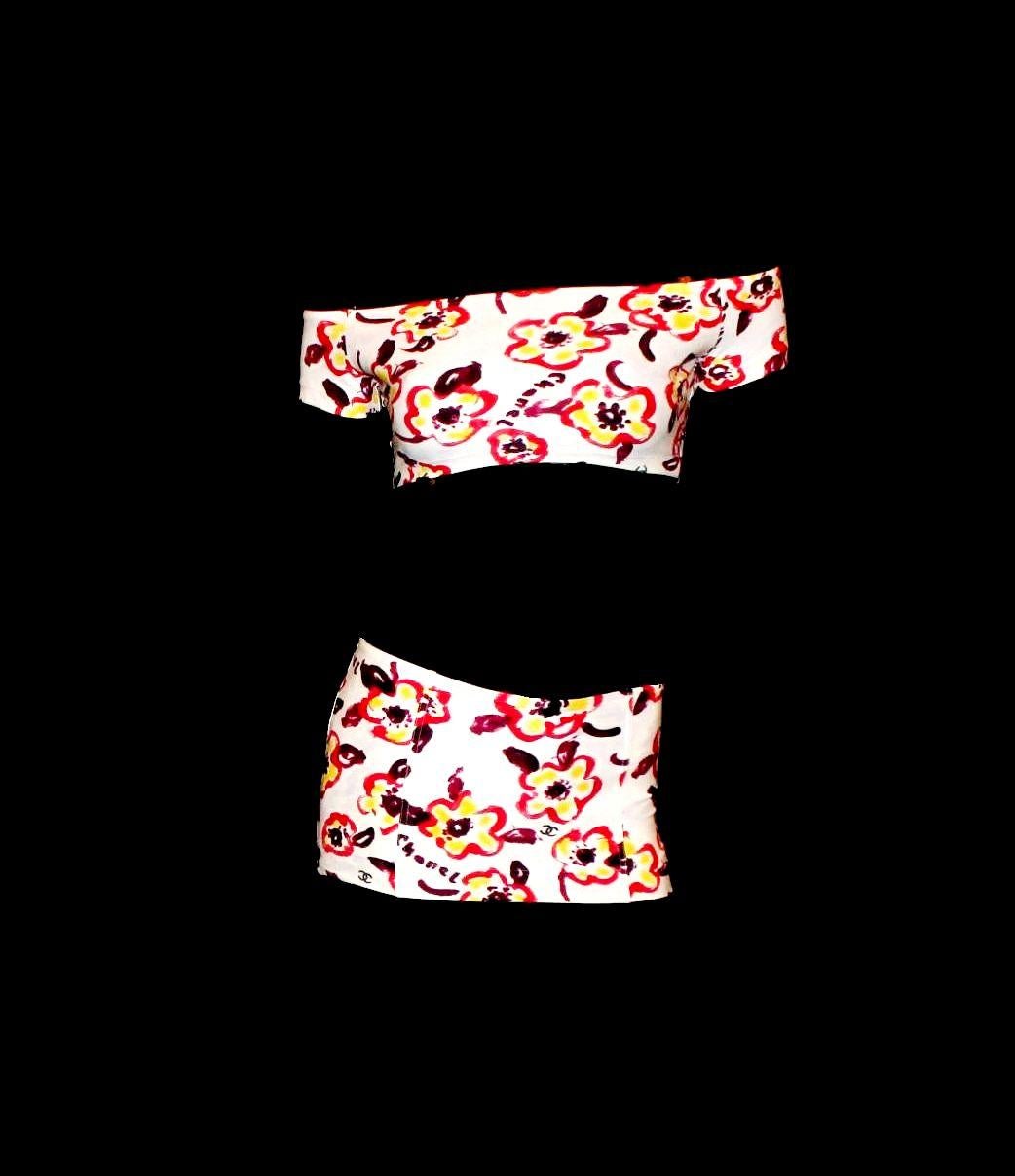 Chanel Camellia CC Logo Print Top Hot Pants Bikini Swimsuit Beach Set Ensemble 1