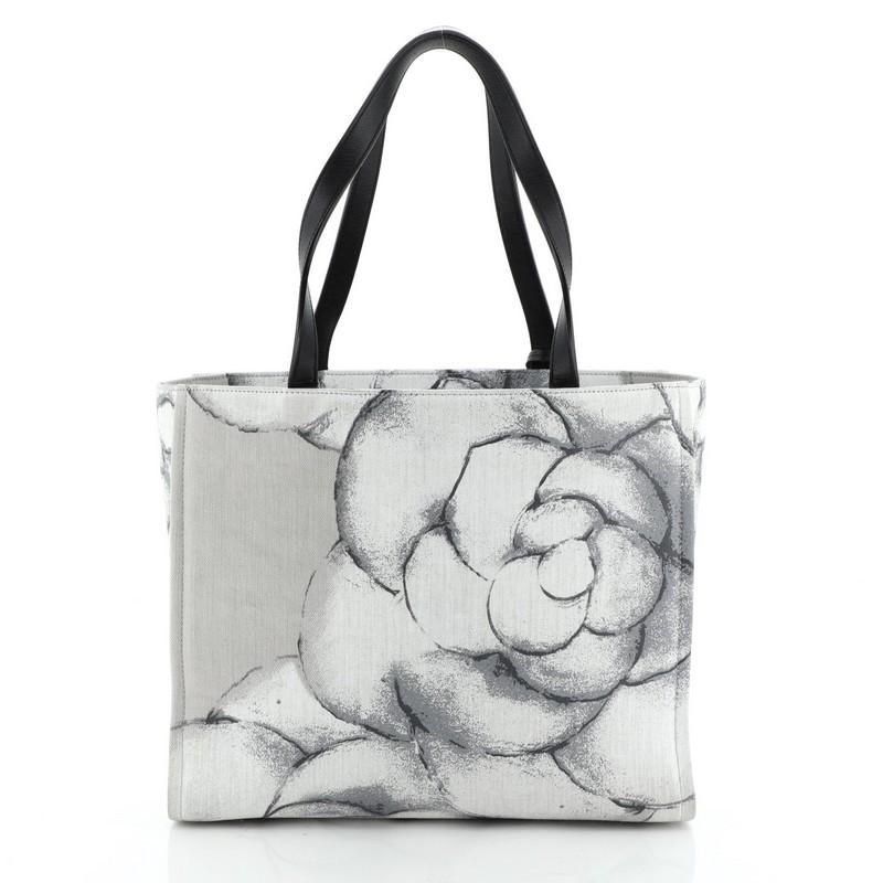 Chanel Camellia CC Tote Printed Canvas Medium  In Good Condition In NY, NY