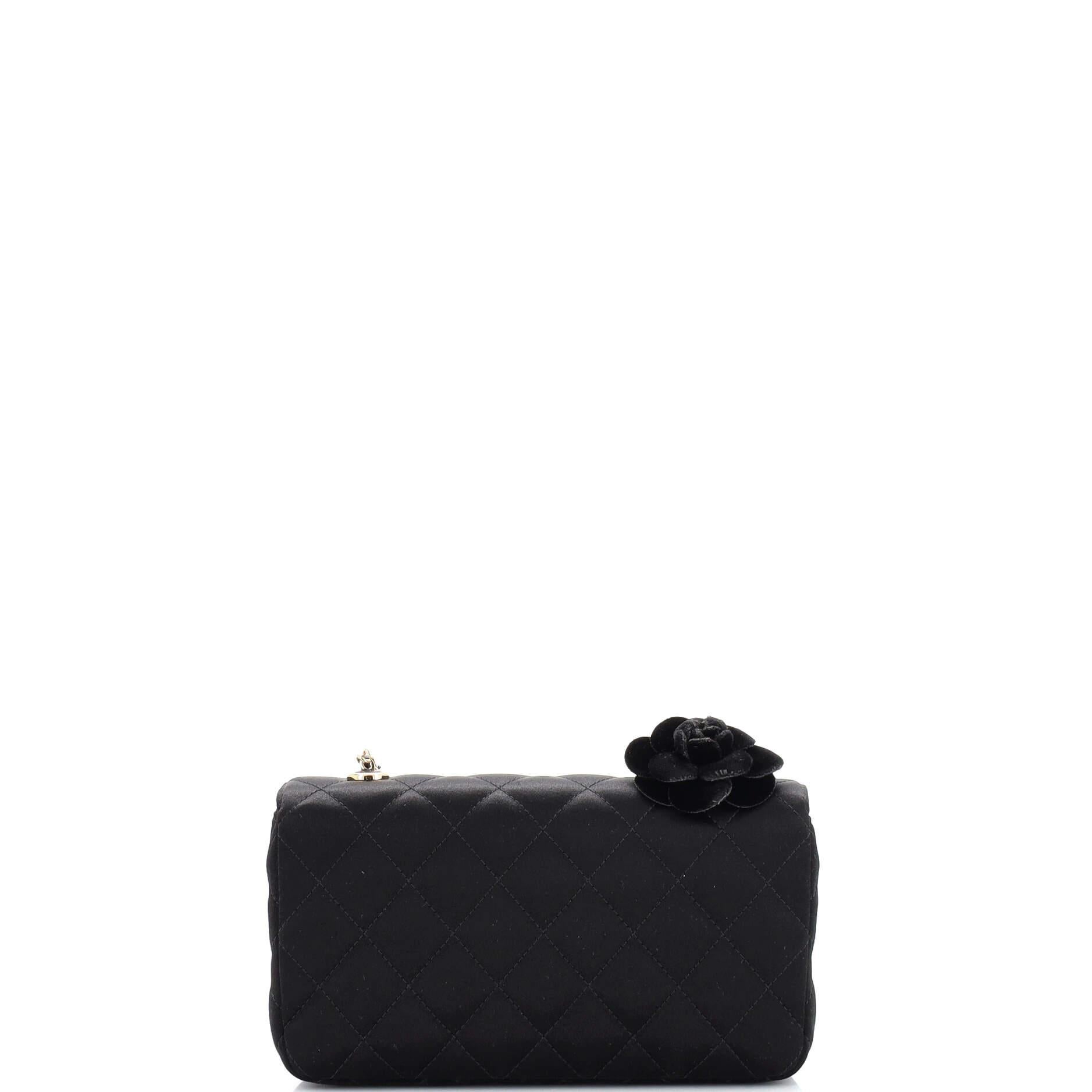 Women's Chanel Camellia Chain Flap Bag Quilted Satin Mini