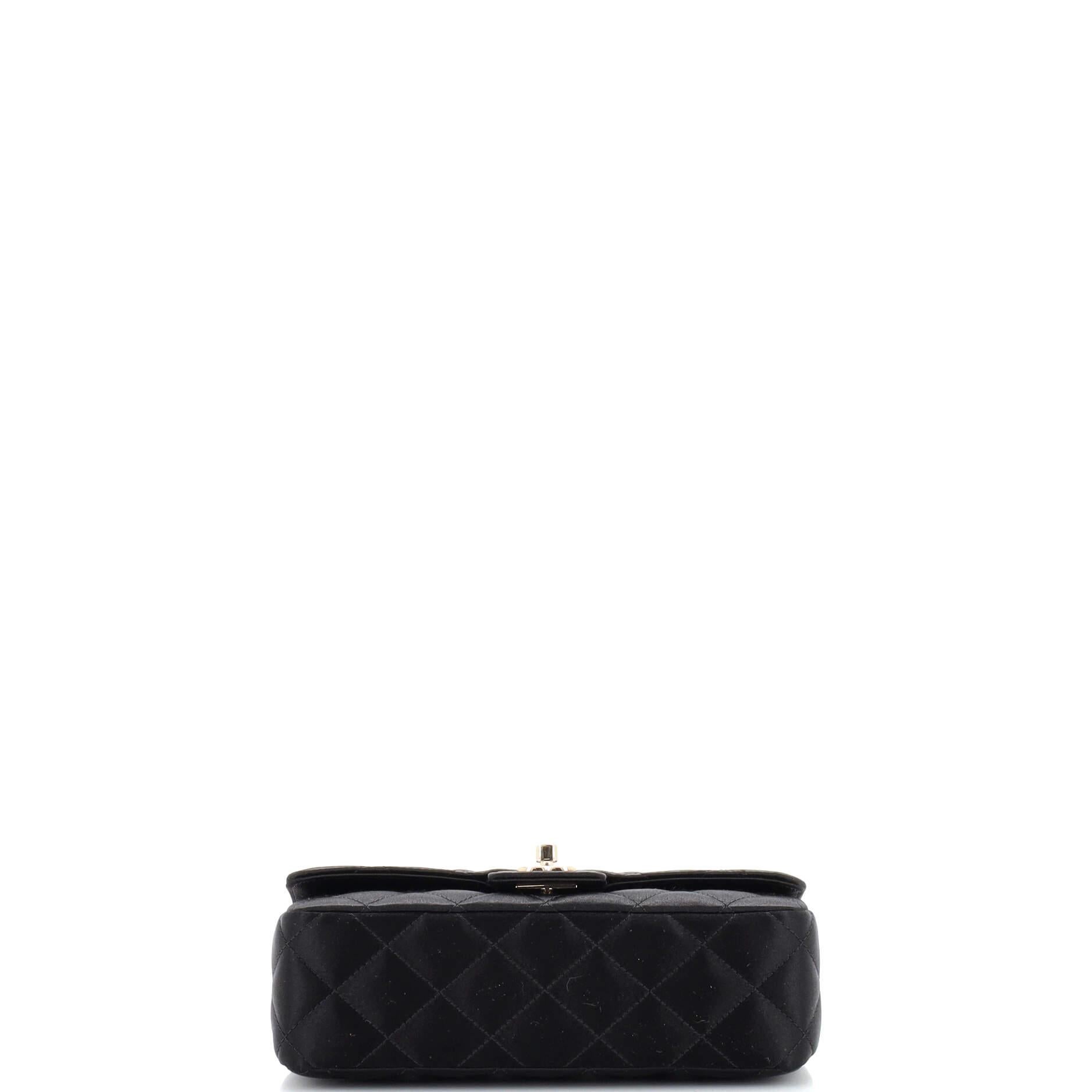 Chanel Camellia Chain Flap Bag Quilted Satin Mini 1