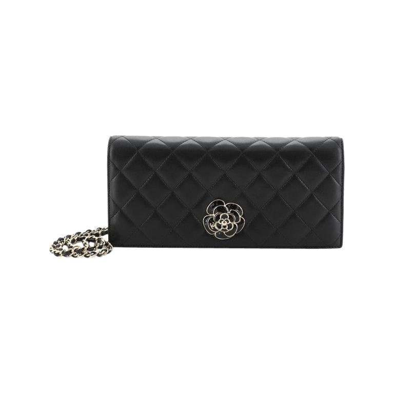 CHANEL Gold Quilted Lambskin Camellia Bouquet Round Clutch