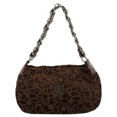 Chanel Camellia Chain Shoulder Bag Embossed Suede Medium