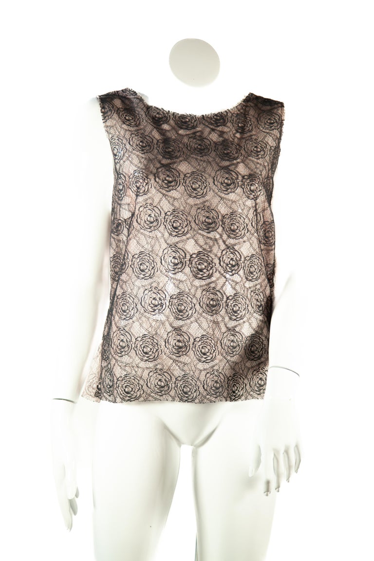 2000s Chanel Camellia Chantilly Lace Top with Ruffle Cravat For Sale at ...