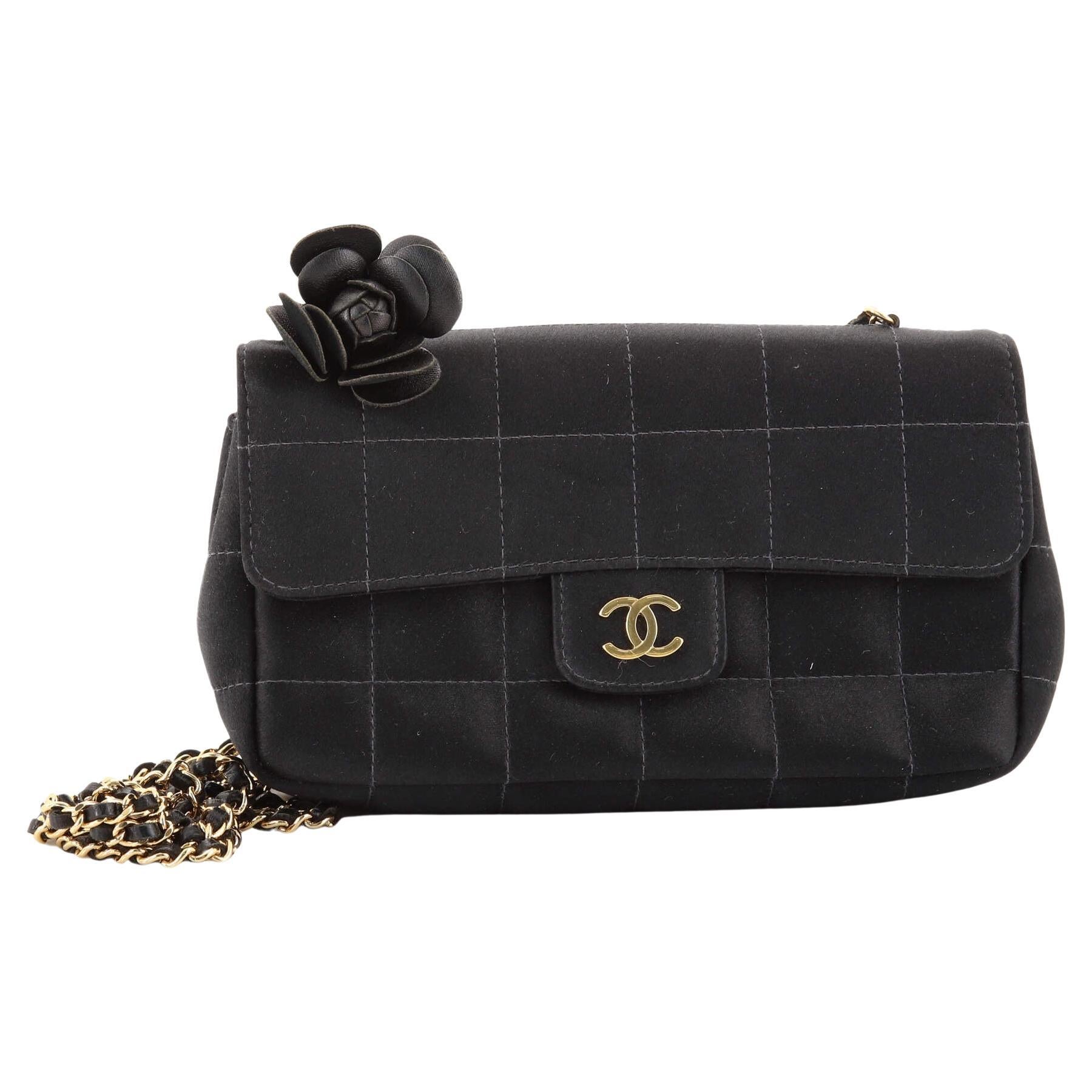 Chanel Camellia Chocolate Bar Flap Bag Quilted Satin Mini at 1stDibs