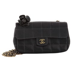 Chanel Camellia Chocolate Bar Flap Bag Quilted Satin Mini