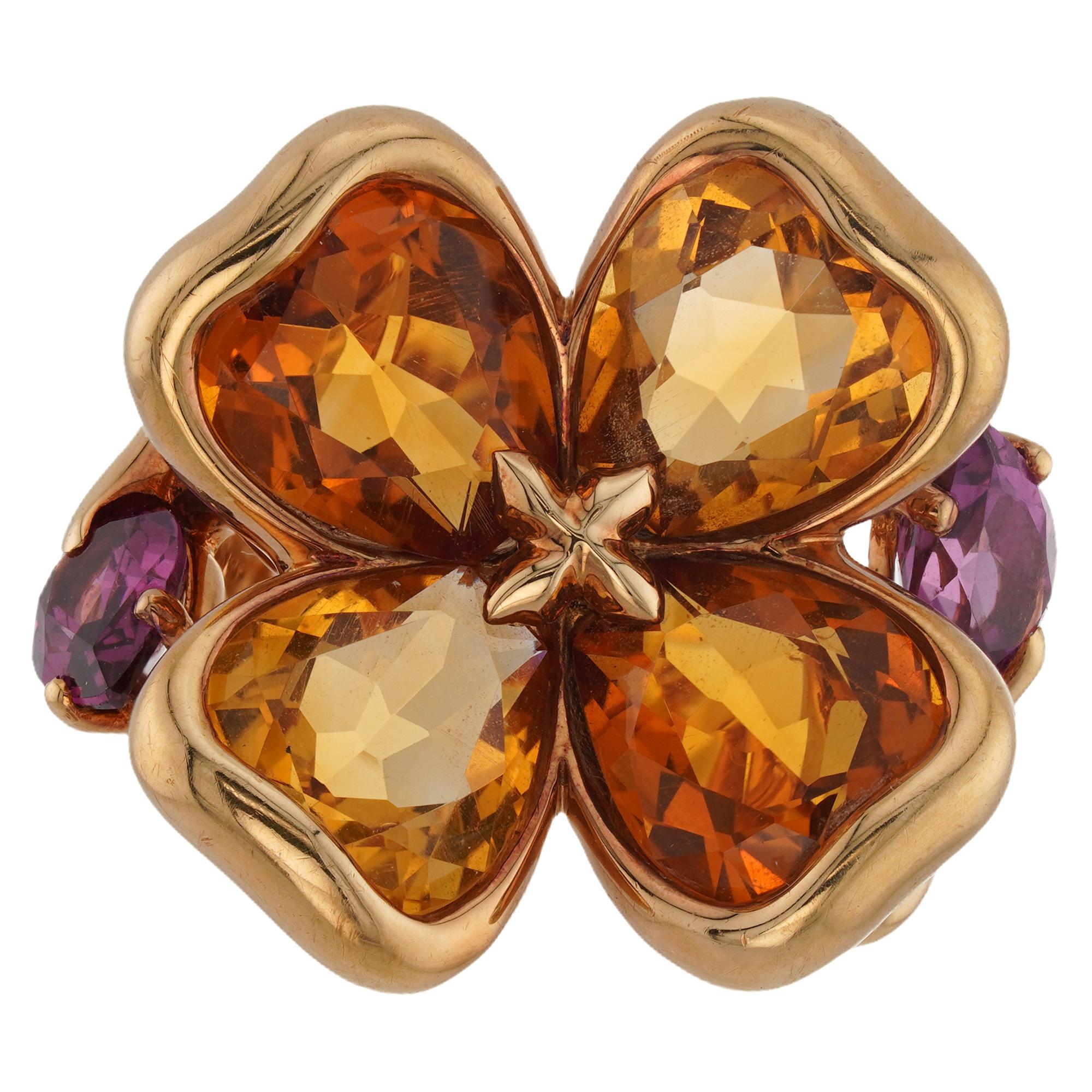 Anello con fiore in oro giallo Chanel Citrino Ametista in vendita 5