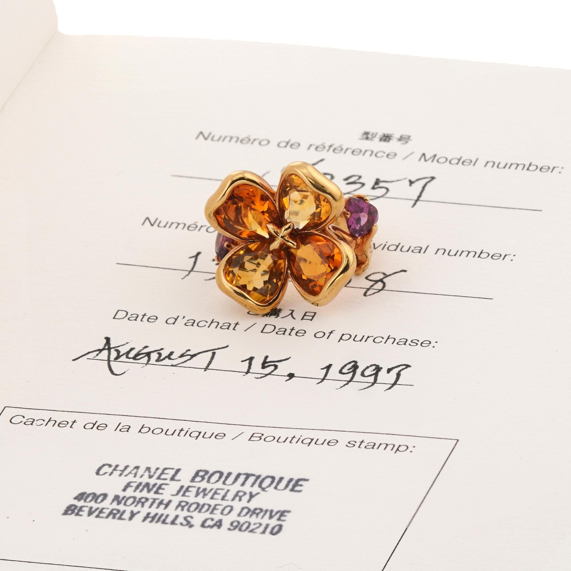 Anello con fiore in oro giallo Chanel Citrino Ametista In condizioni ottime in vendita a New York, NY