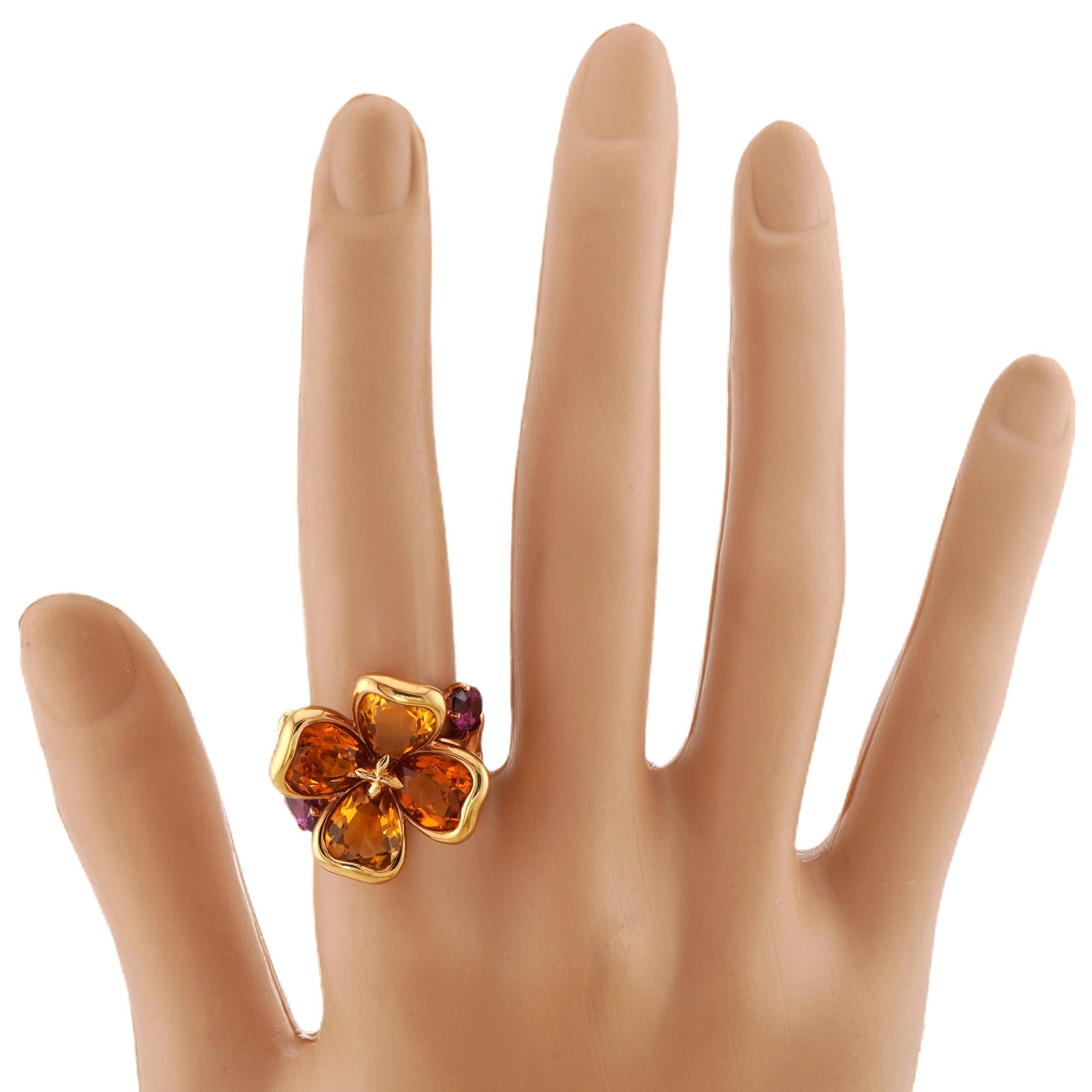 Donna Anello con fiore in oro giallo Chanel Citrino Ametista in vendita