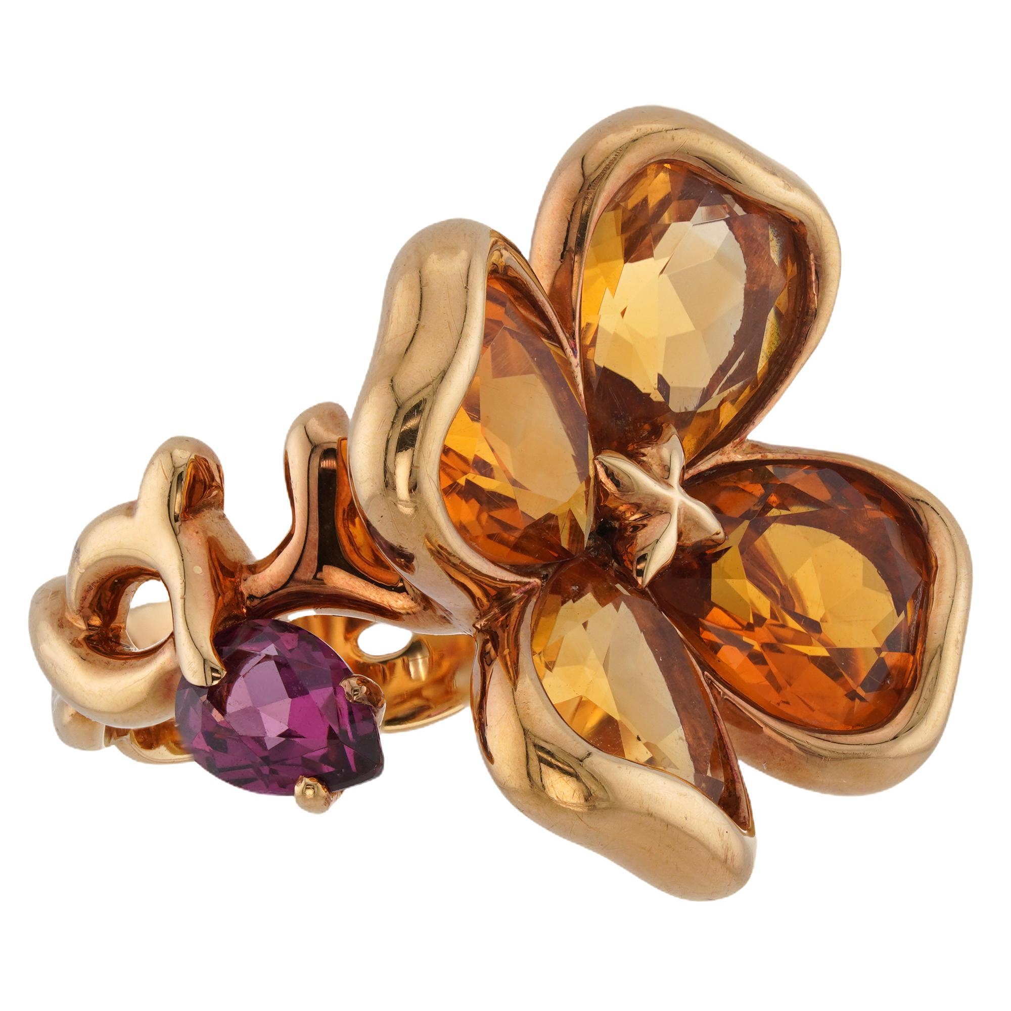 Anello con fiore in oro giallo Chanel Citrino Ametista in vendita 3