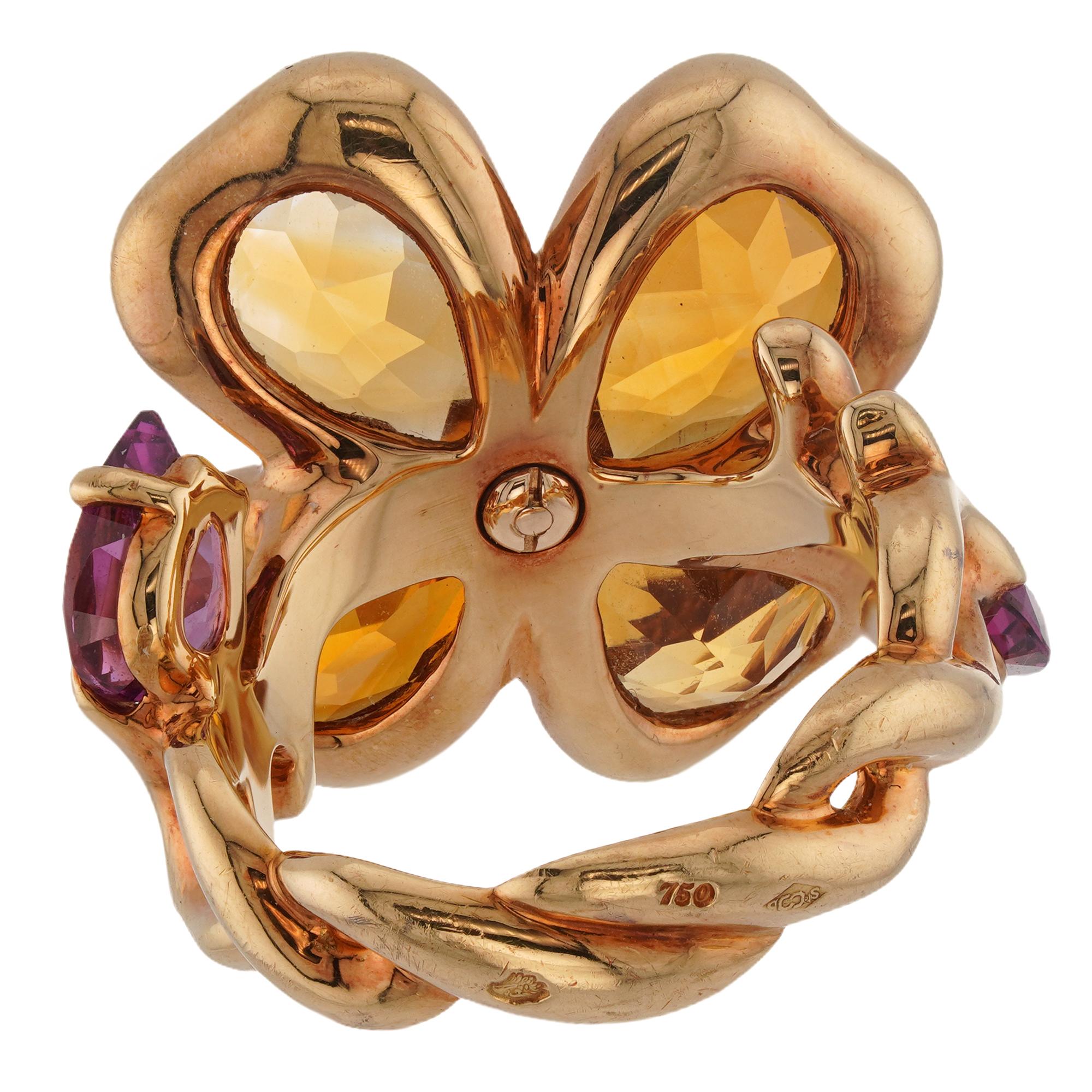 Anello con fiore in oro giallo Chanel Citrino Ametista in vendita 4