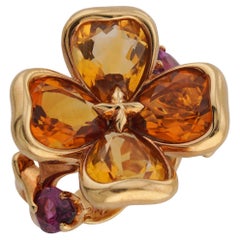 CHANEL Camellia Citrine Amethyst Yellow Gold Flower Ring