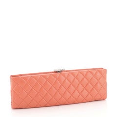 Chanel Camellia Clasp Clutch Quilted Lambskin Long